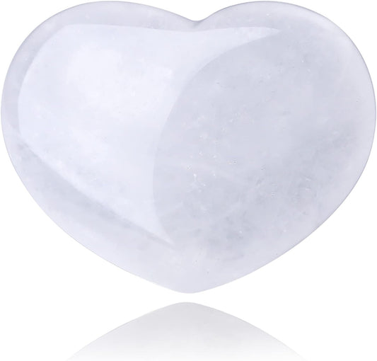 QINJIEJIE 1.8" Large Heart Stone Healing Crystals Clear Quartz Pocket Meditation Palm Worry Gemstone Gua Sha Facial Tools Crystals Reiki Energy Balancing