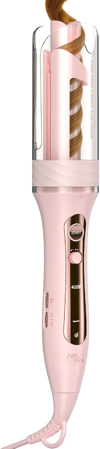 Zavarea Automatic Curling Iron, 1 Inch Hair Curler with 5 Temperatures, 3-Ways Rotation & 3-Styling Modes, Anti-Scald & Tangle-Free Self Rotating Curling Wand, Makes Hair Smoother & Shiner (Pink)