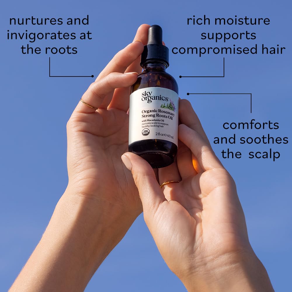 Sky Organics - Organic Rosemary Oil with Strong Roots - Hair Growth Serum with Macadamia, Jojoba & Essential Oils for Scalp - Natural Beauty and Hair Care - 2 fl oz