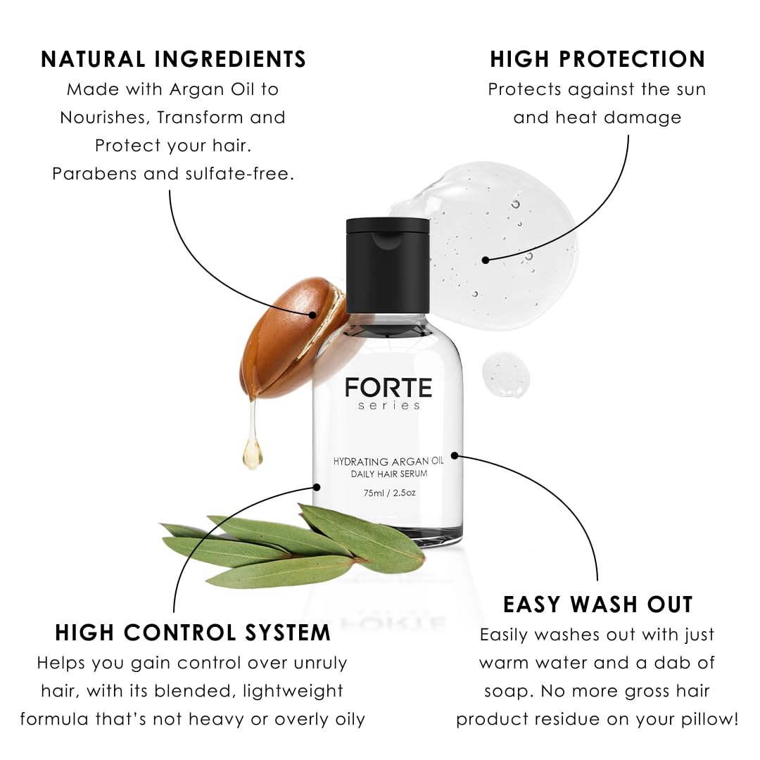 Alex Costa Hydrating Argan Oil Daily Hair Serum by Forte Series Sulfate Free Argan Hair Oil for Men Hair Serum for Dry Damaged Hair, for Styling Hair (75 ml / 2.5 oz)