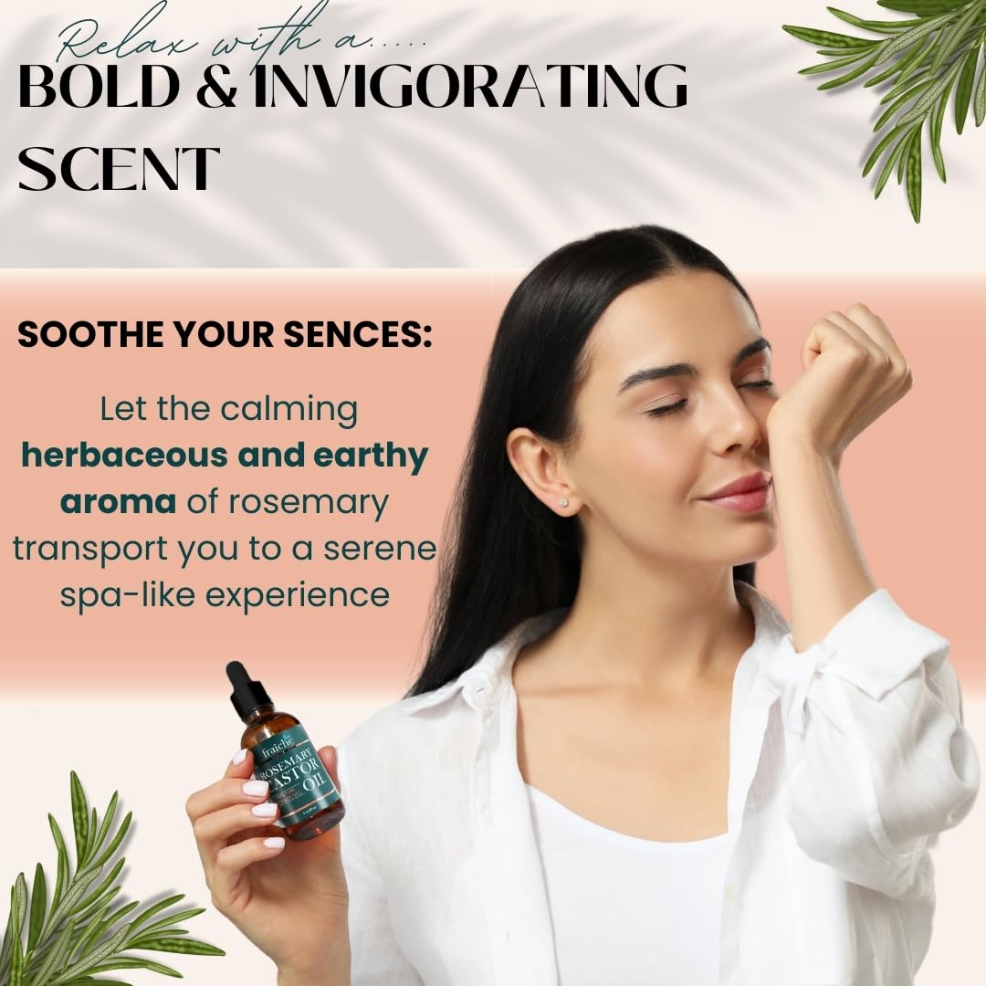 Live Fraiche Rosemary Oil for Hair Growth (2oz) with Cold Pressed Castor Oil Natural Hair Growth Oil - Rosemary and Castor Oil for Hair Growth -Strengthening Hair Oil for Damaged Hair and Hair Loss