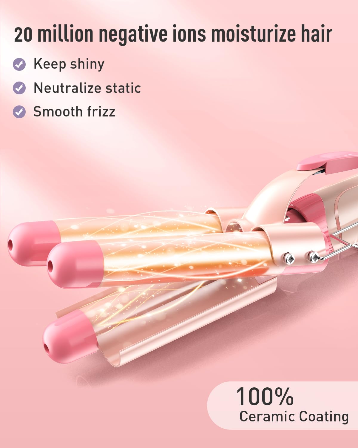 Waver Curling Iron Wand - BESTOPE PRO 5 in 1 Curling Wand Set with 3 Barrel Hair Crimper for Women, Fast Heating Crimper Wand Curler in All Hair Type, Women Gifts - Leather Pink