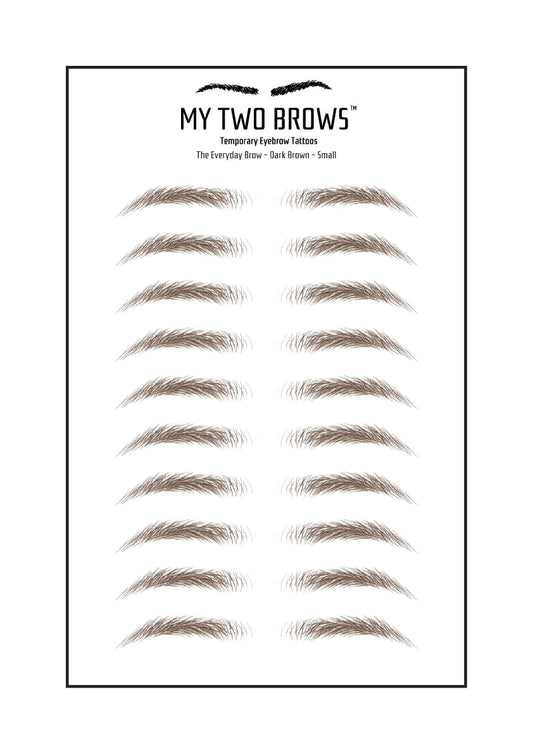 (10 pairs) Dark Brown Temporary Eyebrow Tattoo - Small Size - Waterproof & Smudgeproof - Everyday Brow Style Eyebrow Stickers - Sheet Lasts up to 30 Days - Won't Work on Existing Brows