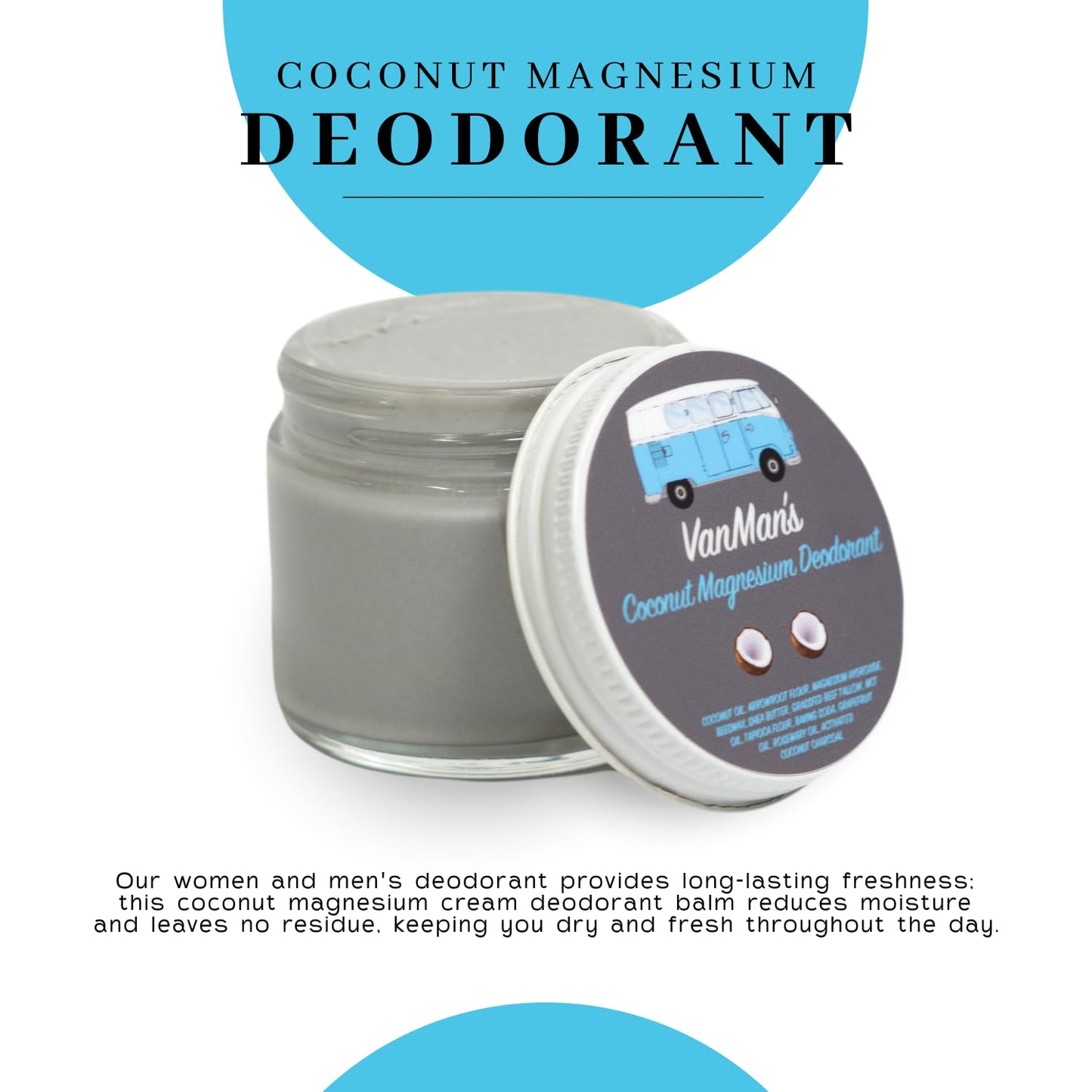 Vanman’s - Handmade Coconut and Magnesium Deodorant (2 Pack) - Odor Control for Underarms - Routine Deodorant For Women and Men - Personal Care Products - 2 Fl Oz