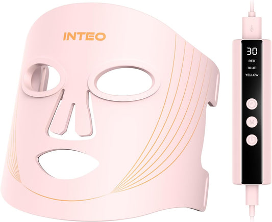 Red Light Therapy for Face, 3 Modes Portable Led Face Mask Light Therapy with Remote, Infrared Light Mask with Timing Function, Led Light Therapy At Home, Pink