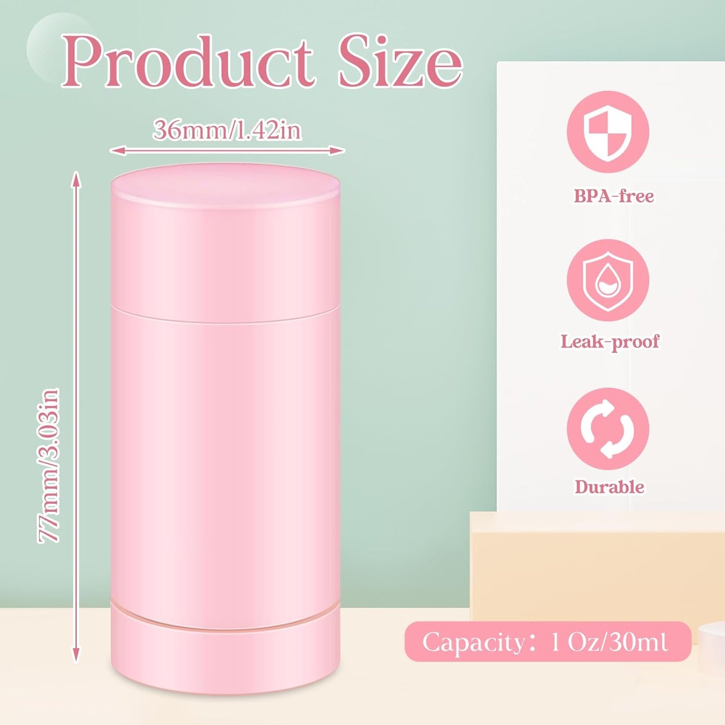 30 Pcs Empty Deodorant Containers Twist up Filling Stick Plastic Deodorant Container Refillable Bottles Bottomfill Round Lip Balm Tubes for Homemade DIY Lipstick Crayon(30 ml,Pink)