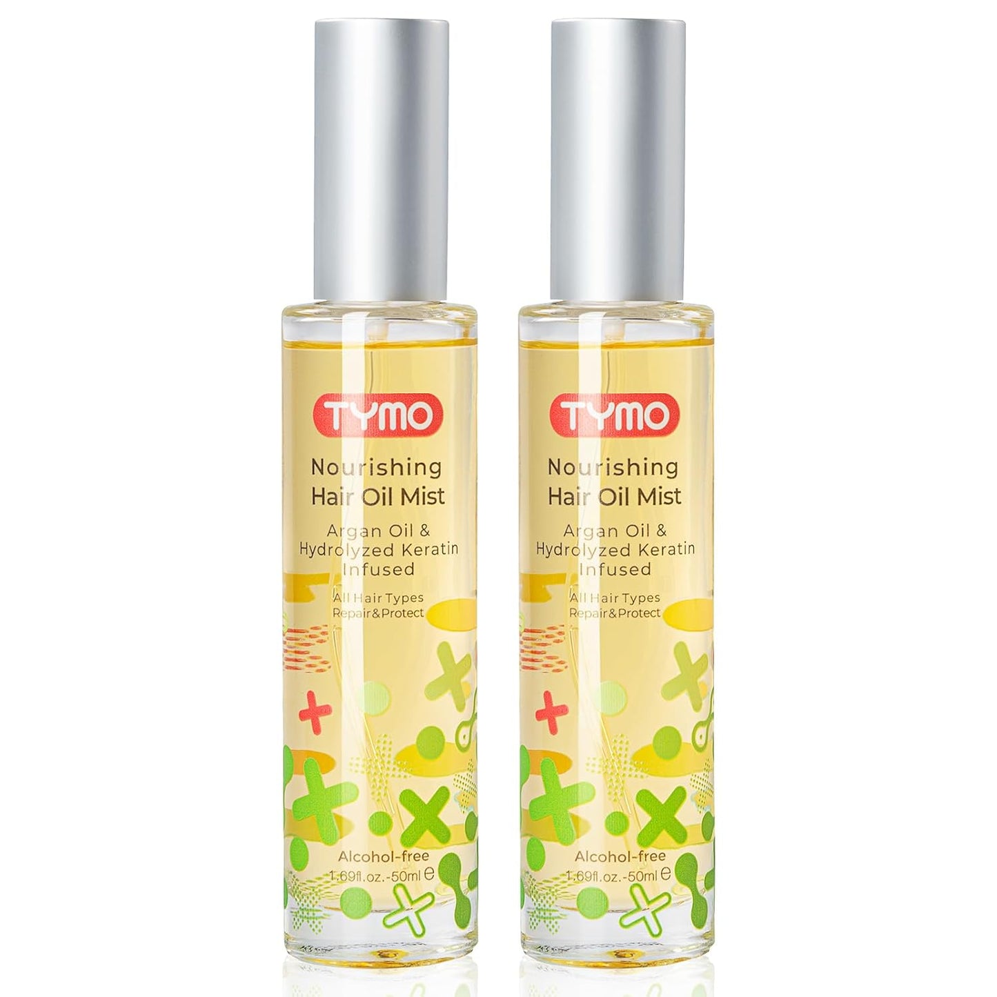 TYMO Argan Hair Oil Spray - Hydrating Veganic Natural 6 Blend Oil for Frizzy & Dry Hair, Organic Pure Formula, Daily Use Hair Treatment, Smooth Damaged Ends, Olive Oil & Vitamin E Infused, Pack of 2