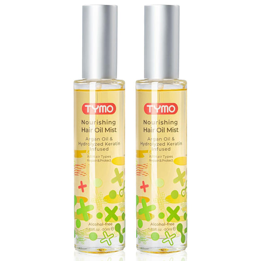 TYMO Argan Hair Oil Spray - Hydrating Veganic Natural 6 Blend Oil for Frizzy & Dry Hair, Organic Pure Formula, Daily Use Hair Treatment, Smooth Damaged Ends, Olive Oil & Vitamin E Infused, Pack of 2