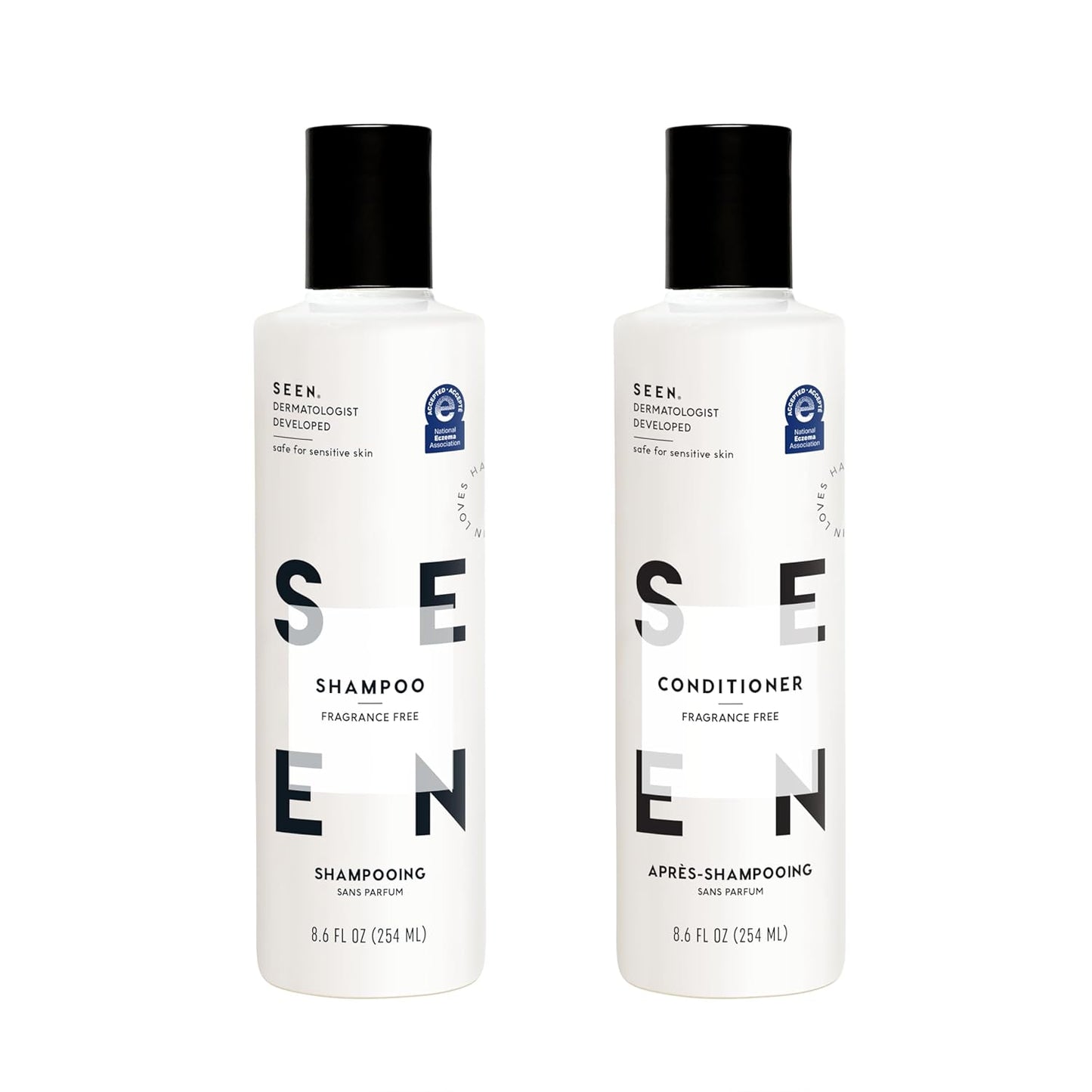 SEEN Shampoo & Conditioner Bundle, Fragrance-Free - Non-Comedogenic & Sulfate-Free Hair Care - Dermatologist-Developed, Safe for Sensitive, Eczema & Acne-Prone Skin