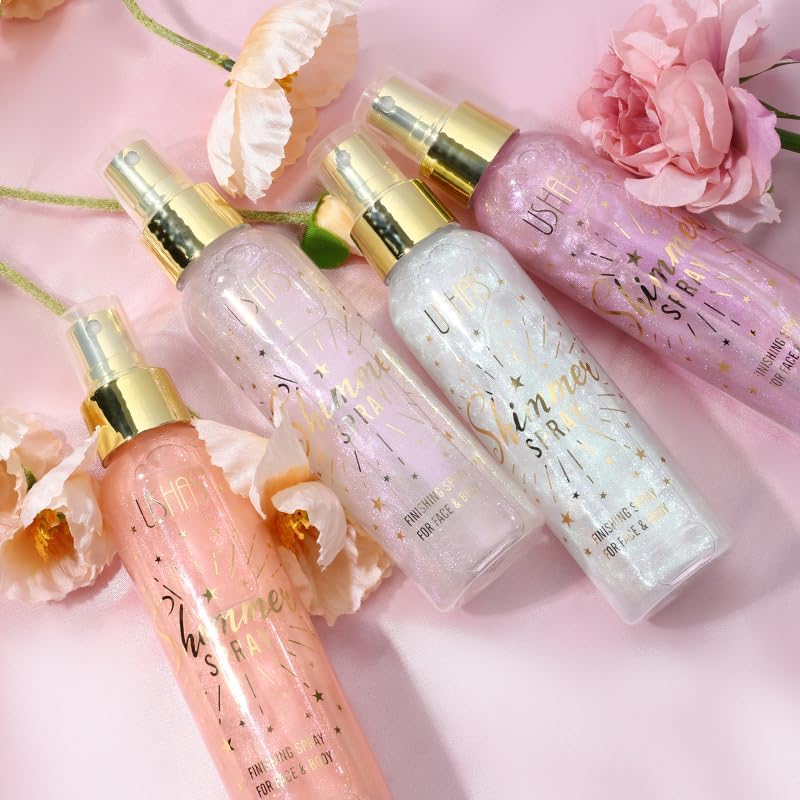 USHAS Body Glitter Spray 3.72 fl.oz - Temporary Body Shimmer Spray for Face, Hair, Clothing, Long Lasting Quick-Drying Shiny for Music Festival Rave (03)