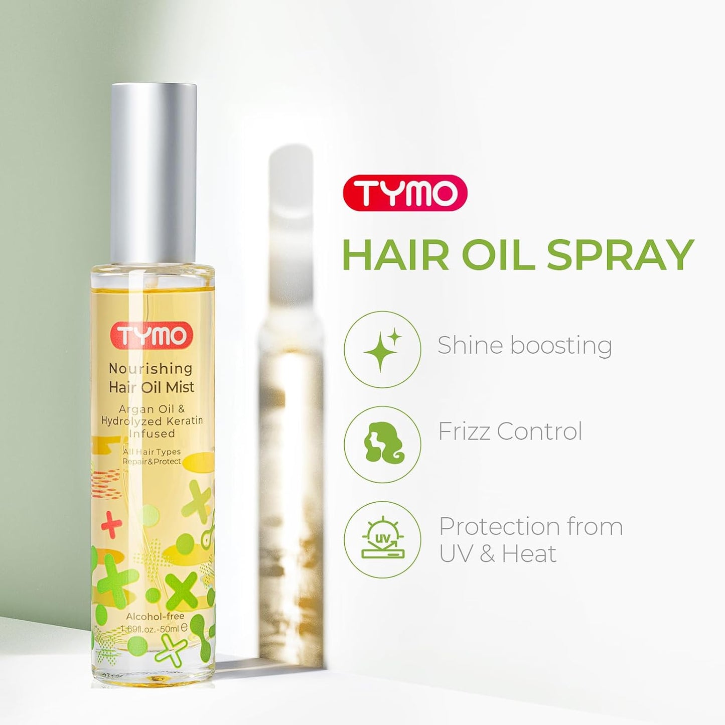 TYMO Argan Hair Oil Spray - Hydrating Veganic Natural 6 Blend Oil for Frizzy & Dry Hair, Organic Pure Formula, Daily Use Hair Treatment, Smooth Damaged Ends, Olive Oil & Vitamin E Infused, Pack of 3