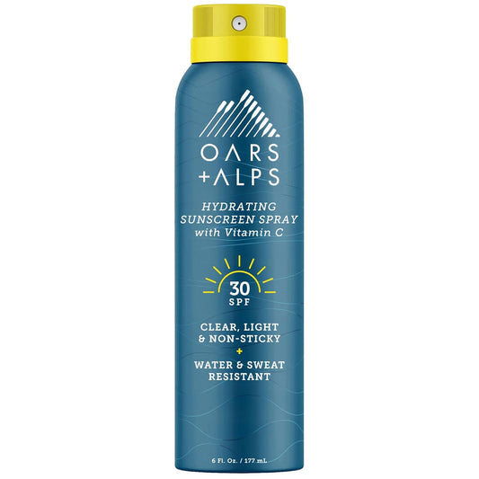 Oars + Alps Hydrating SPF 30 Sunscreen Spray, Naturally Derived Skin Care Infused with Vitamin C and Antioxidants, Water and Sweat Resistant, 6 Oz, 1 Pack