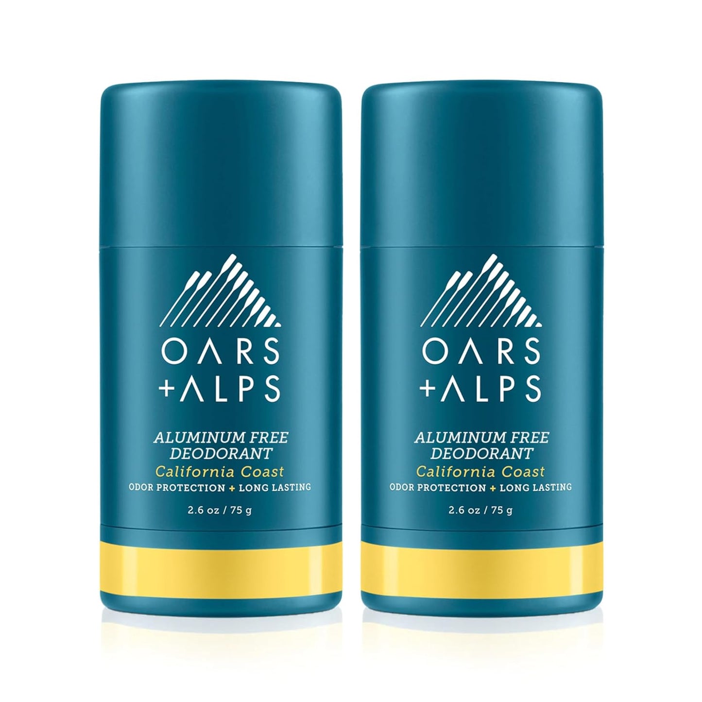 Oars + Alps Aluminum Free Deodorant for Men and Women, Dermatologist Tested and Made with Clean Ingredients, Travel Size, California Coast, 2 Pack, 2.6 Oz Each