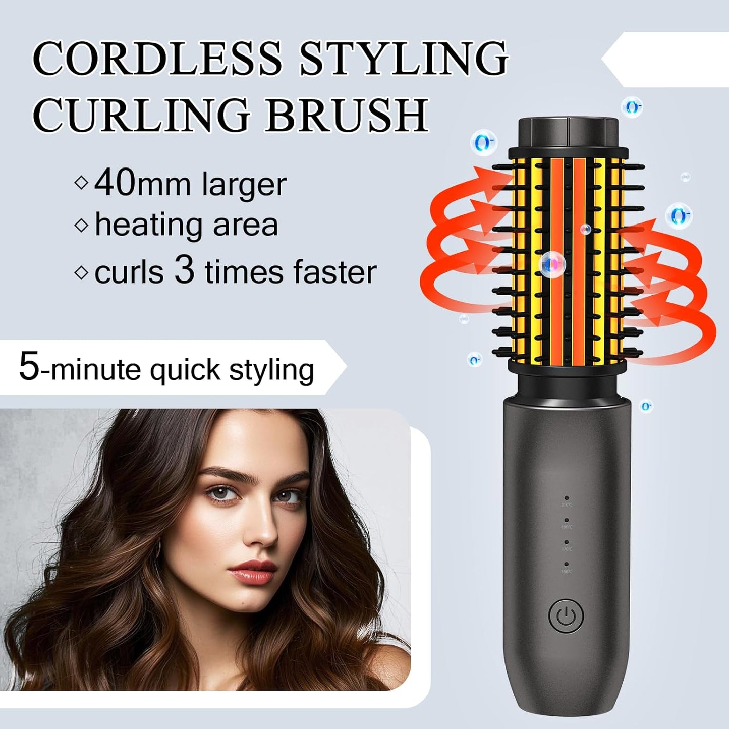 Cordless Hot Brush - Travel Portable Hair Straightener Brush, 4 Temperatures | Fast Heating, Anti-Scald, and Anti-Frizz, Cordless Straightener Tool for Travel, Date, Work - Classic Black