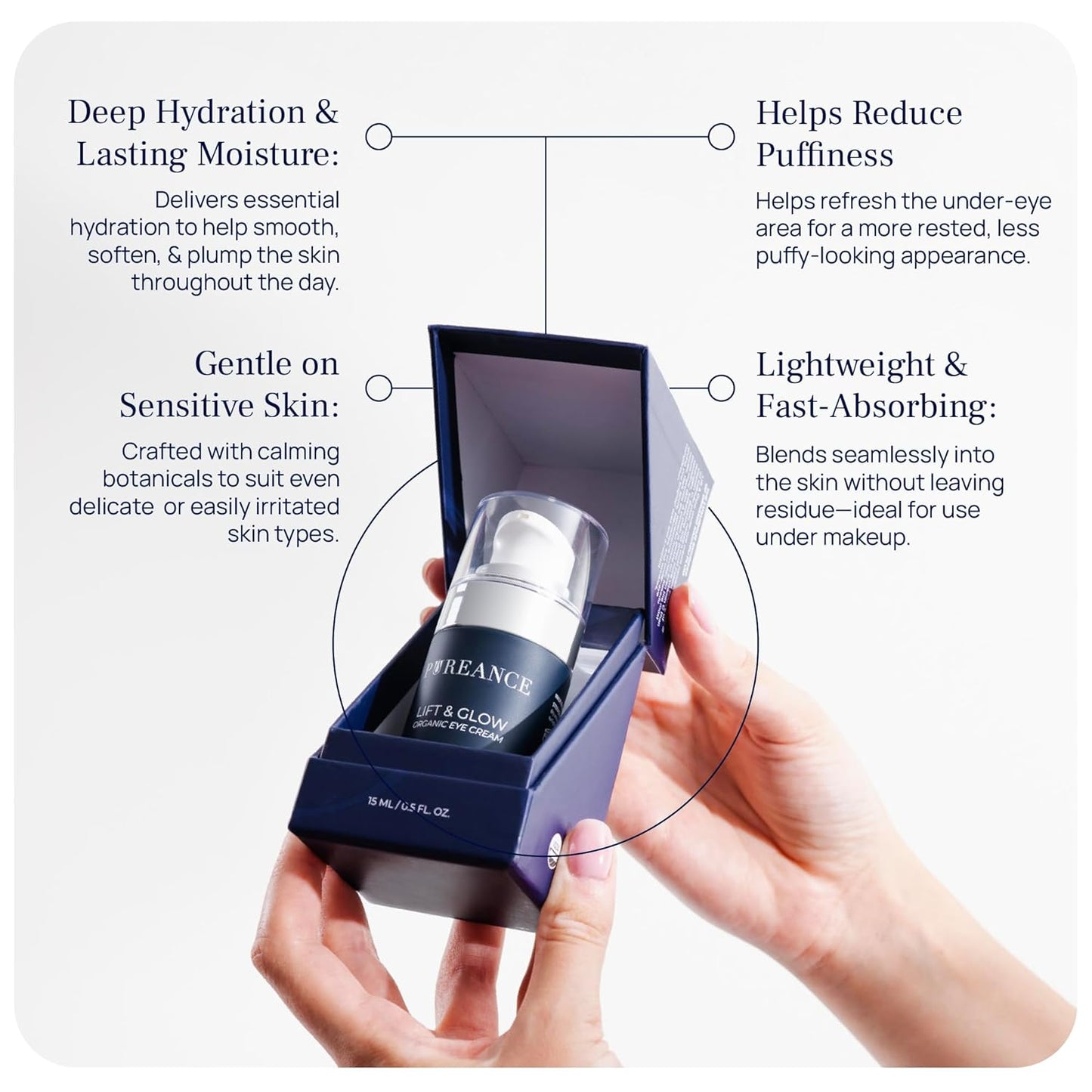 Lift & Glow Organic Eye Cream for Dark Circles and Puffiness - Anti Aging Eye Cream for Wrinkles - Reduces Dark Circles and Under Eye Bags - With Kakadu Plum, Coconut Oil, Spirulina & More - 0.5 Fl Oz