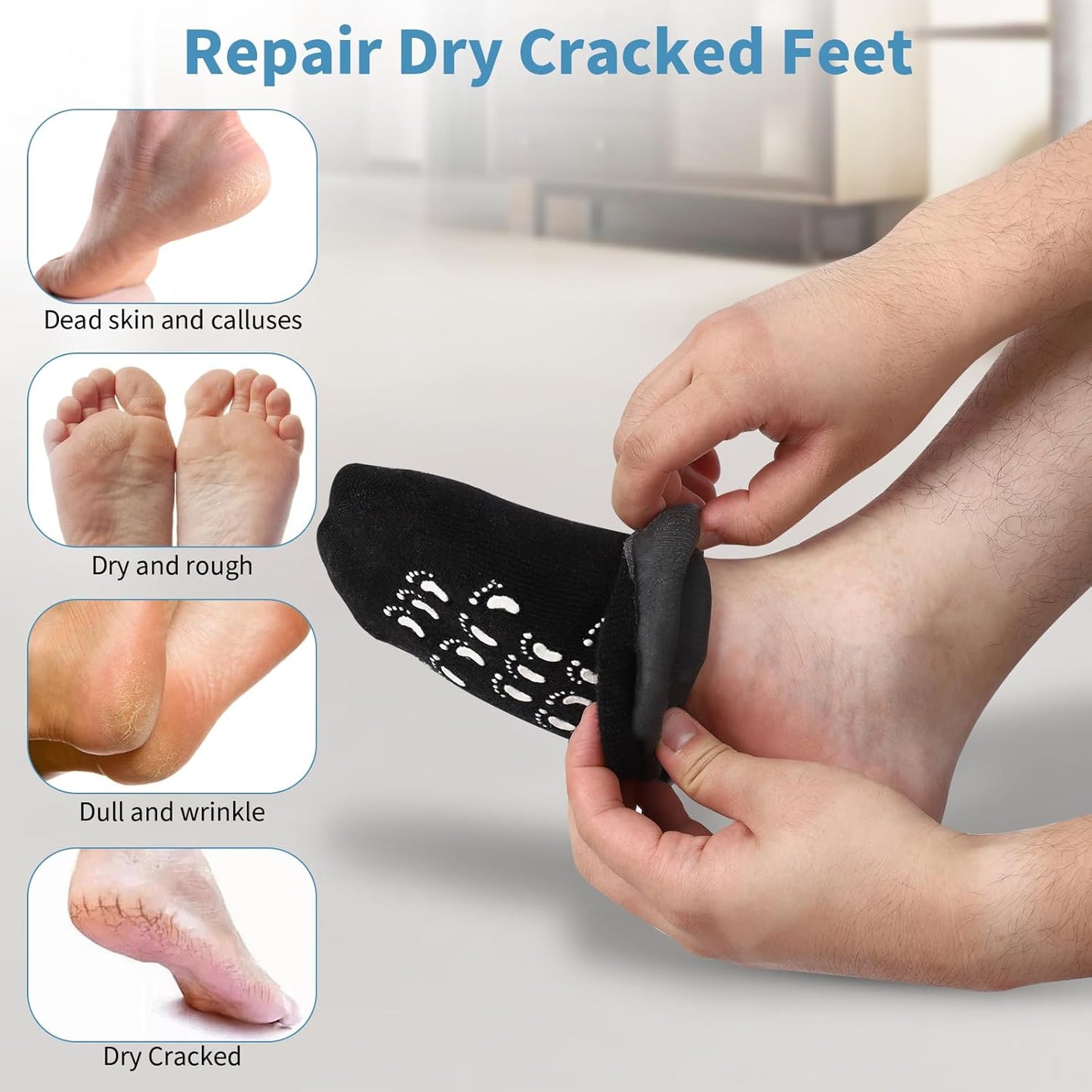 Large Silicone Moisturizing Socks for Men - 1 Pair Soft Foot Care Socks - 11“ Large Size Feet Moisturizing Socks for Dry Cracked Feet (Size L)