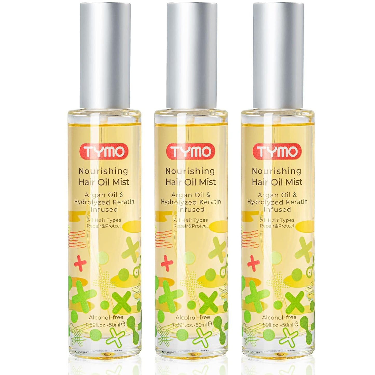 TYMO Argan Hair Oil Spray - Hydrating Veganic Natural 6 Blend Oil for Frizzy & Dry Hair, Organic Pure Formula, Daily Use Hair Treatment, Smooth Damaged Ends, Olive Oil & Vitamin E Infused, Pack of 3