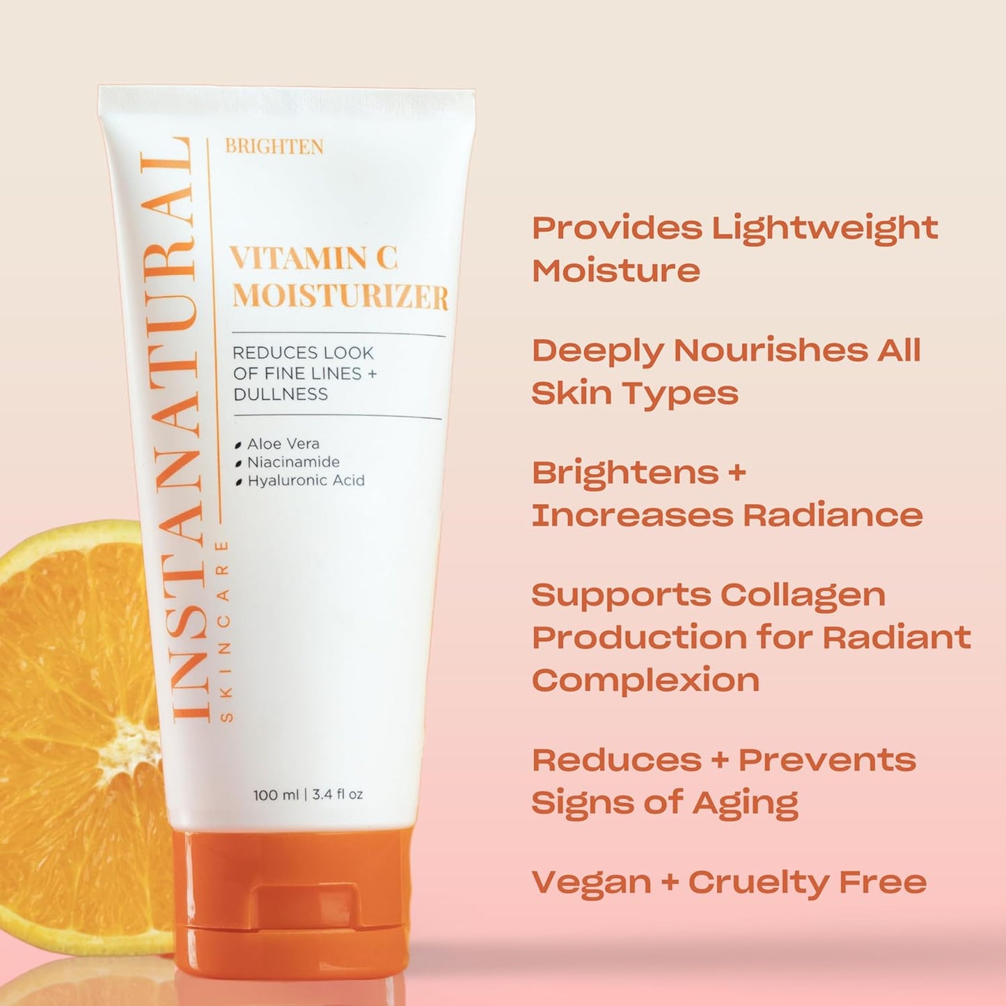 InstaNatural Vitamin C Moisturizer Face Cream, Brightens and Reduces the Look of Fine Lines and Wrinkles, Moisturizing Lotion for Dry Skin, with Hyaluronic Acid, 3.4 FL Oz