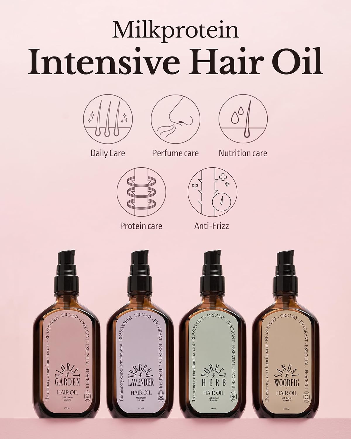 ODID Milk Protein Intensive Perfume Hair Oil - Korean Anti Frizz Nourishing & Smoothing Hair Serum - Cozy Wood & Fig Scent - with 10,000ppm Argan Oil & 6 Plant-Based Oils, 3.38 fl.oz.