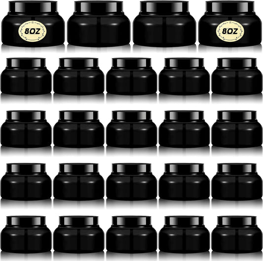 Tessco 24 Pack Plastic Jars with Lids Labels Empty Clear Plastic Jars Round Refillable Cosmetic Containers Body Butter Containers Bulk Sugar Scrub Bottle for Make Up(8 oz,Black)