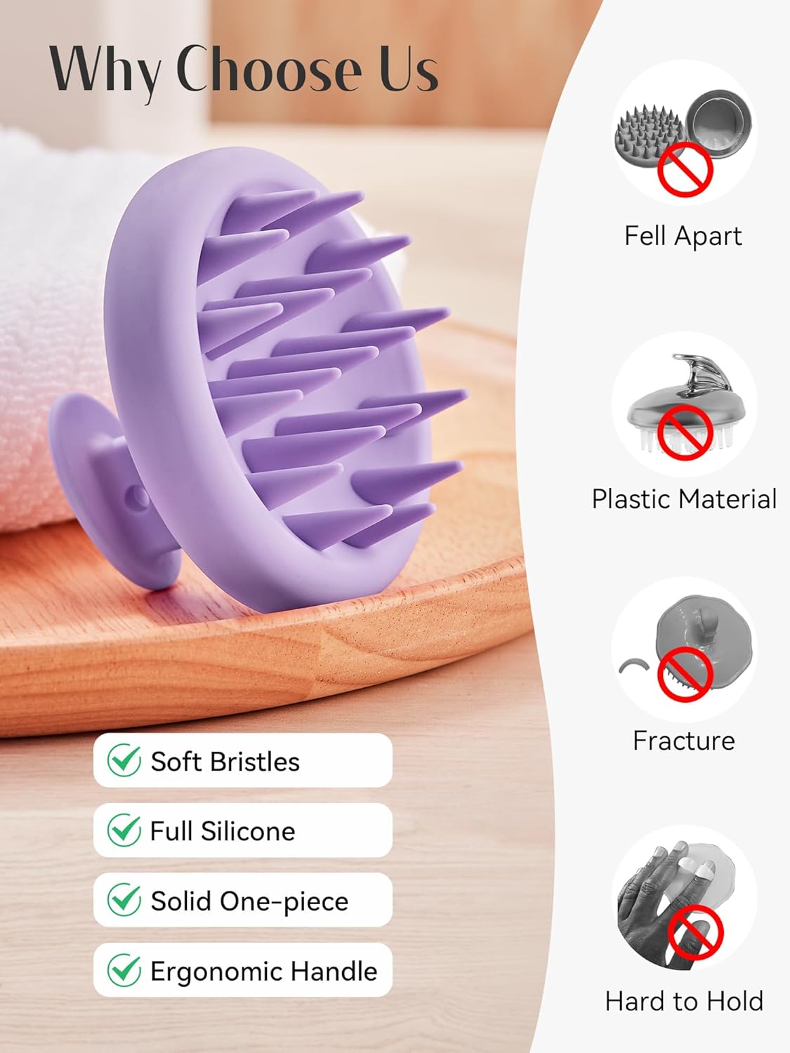 HEETA Scalp Massager Hair Growth, Scalp Scrubber with Soft Bristles, Integrated Silicone Design, Exfoliator for Dandruff Removal & Relaxation, Shampoo Brush Fit Wet Dry Hair Use, Light Purple