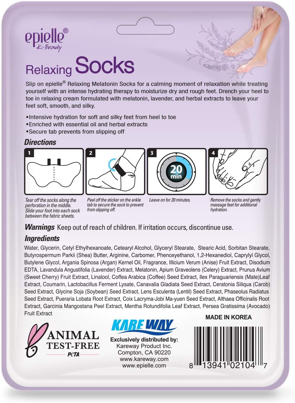 Epielle Relaxing & Nourishing Hand & Foot Masks 12 Pairs, Repair and Relax Dry Hands & Cracked Heels with Lavender Extract & Hemp, Korean Skin Care, Spa Self Care Gifts for Women, 6 Gloves & 6 Socks