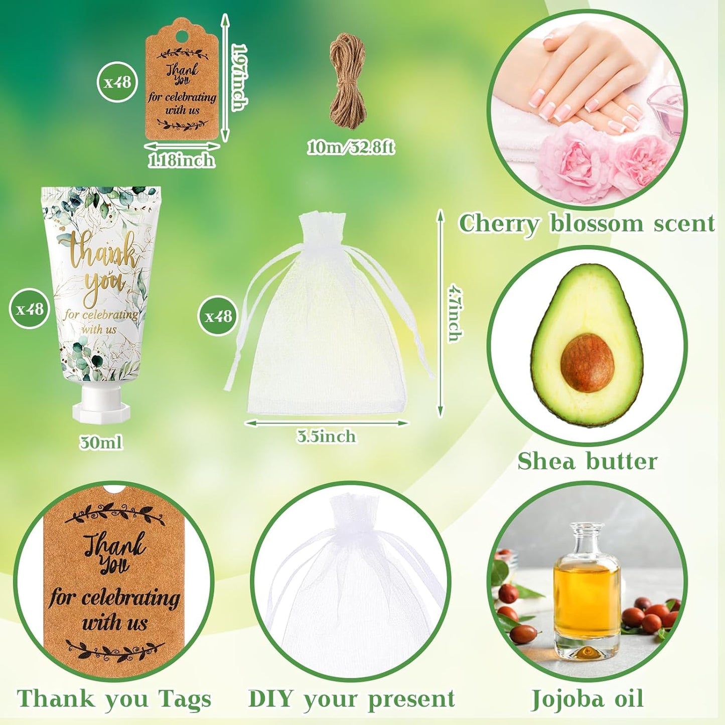 48 Sets Baby Shower Hand Cream Party Favors for Guests Gift Bulk Travel Size Hand Lotion Set for Baby Shower Wedding Christmas(Eucalyptus Leaves)