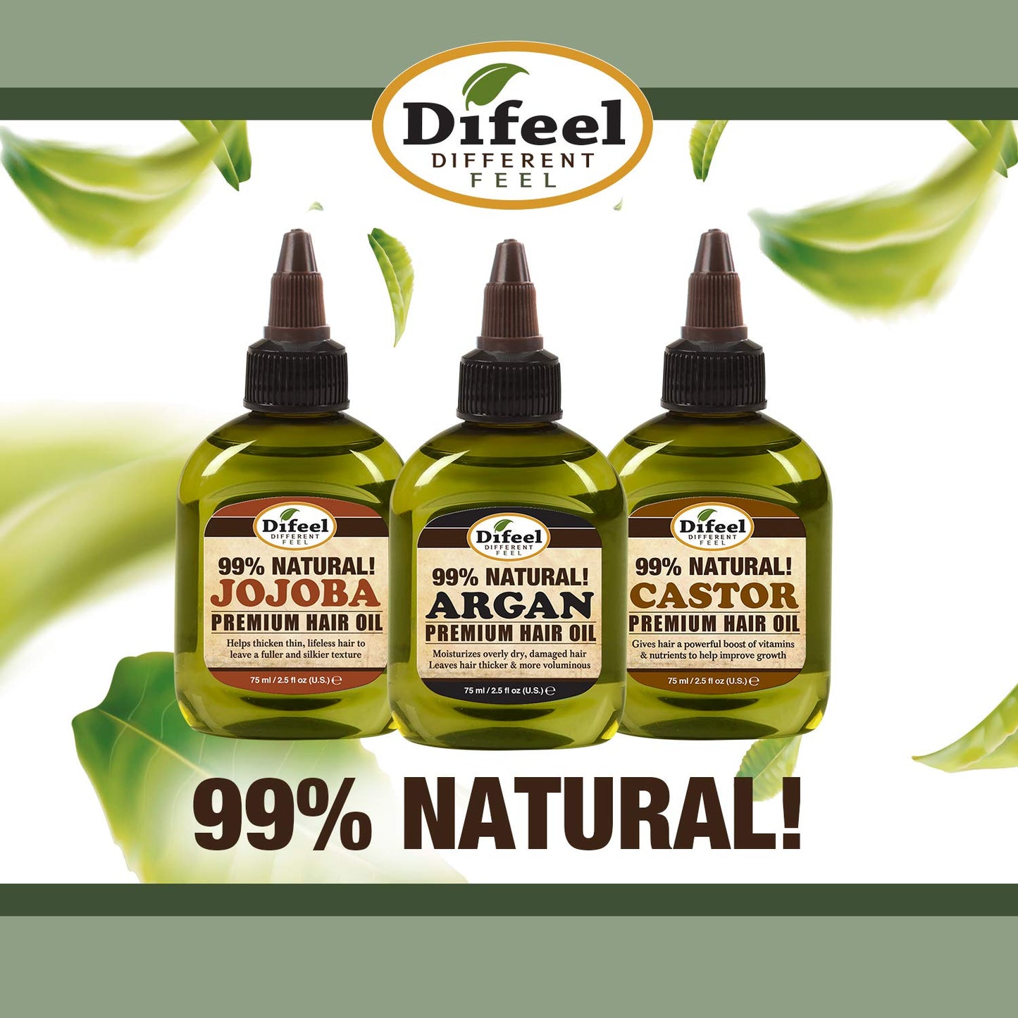 Difeel Premium 99% Natural Castor Hair Oil 7.1 ounce (2-Pack)