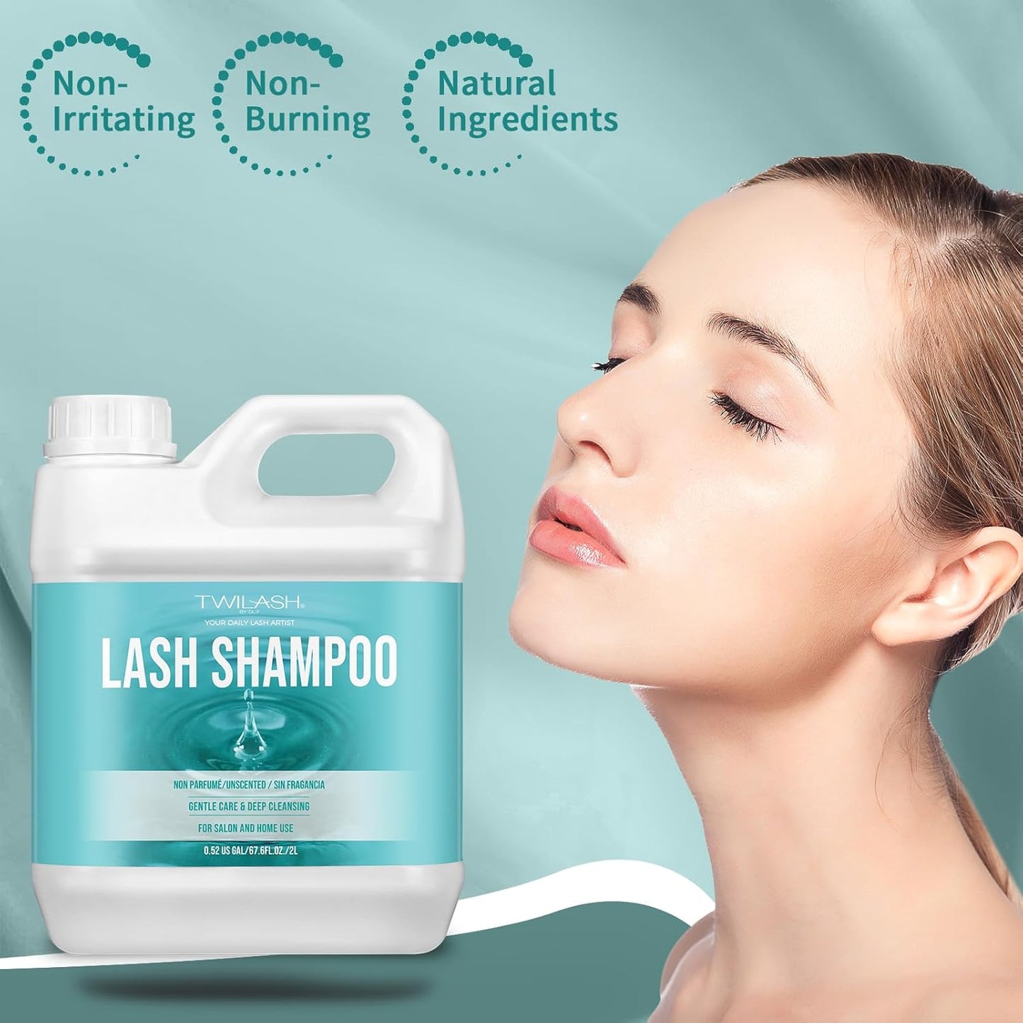 Lash Shampoo Bulk, Eyelash Cleanser for Extensions 2 Liters, Dispenser Pump, Safe Makeup Remover, Non-irritating or Burning Eyelid Foaming Cleanser for Professional Salon and Home Use (Unscented-2L)