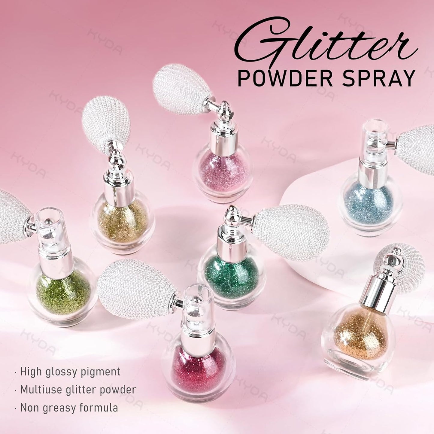 KYDA Highlighter Powder Spray, High Glossy Shimmer Sparkling Powder for Face and Body Glitter Makeup, Body Glitter Spray, Pale Golden