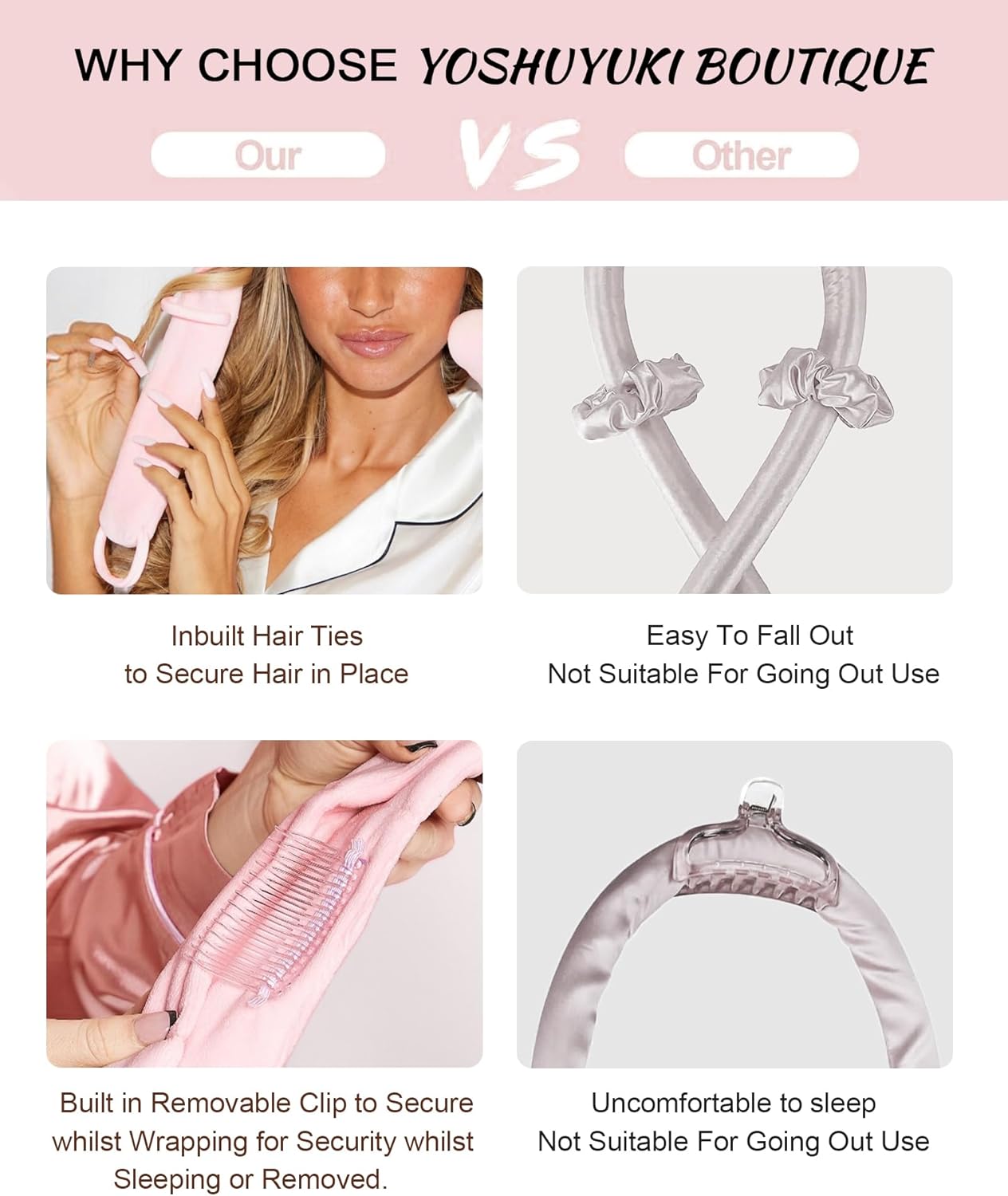 Heatless Hair Curler Curls Overnight Rods No Heat Hair Curlers to Sleep in, Soft Heatless Curling Ribbon Set with Clip Hair Rollers for Blowout Look Long Short Hair, Blush Pink