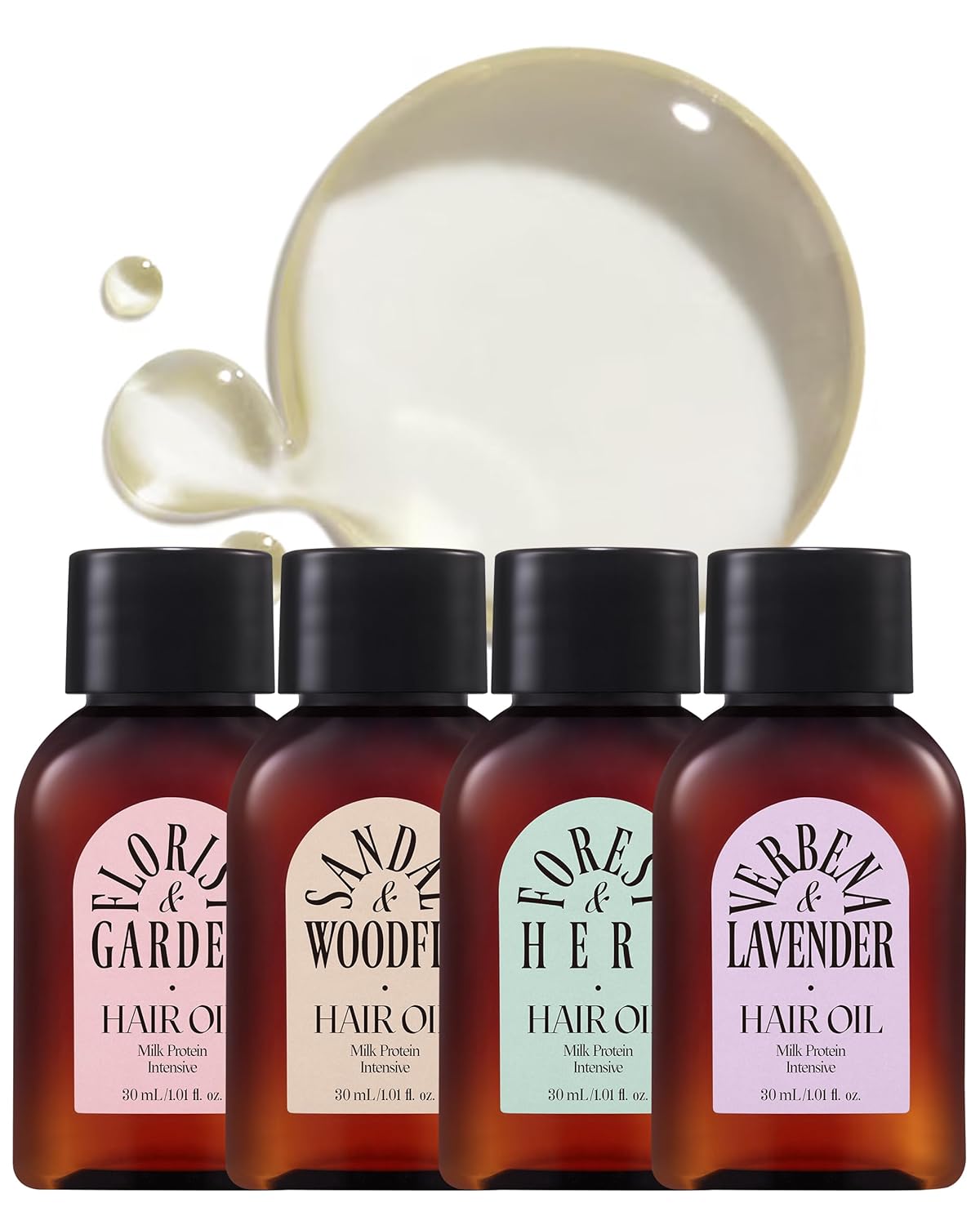 ODID Milk Protein Intensive Hair Oil Trial Kit - 4 Scents x 1.01 fl.oz. - Argan Oil & Milk Protein Hair Treatment Set - Moisturizing Lightweight Formula for Shine, Curl Definition & Frizz Control