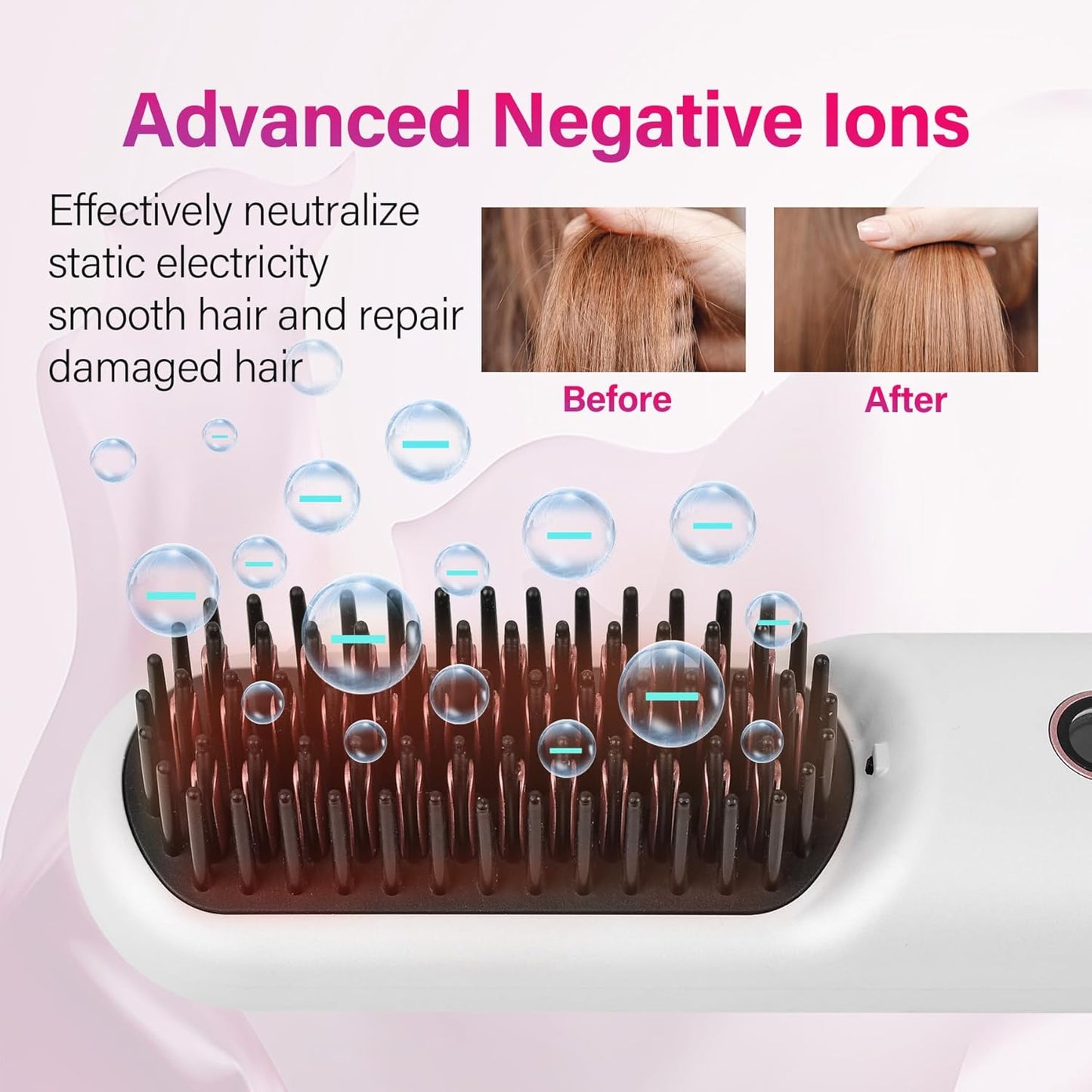 Rechargeable Hot Hair Brush Straightener Heat Pressing Combs Ceramic Electric Straightening Comb, Anti Burn for Natural Black Hair Beard Wigs Holiday Gifts