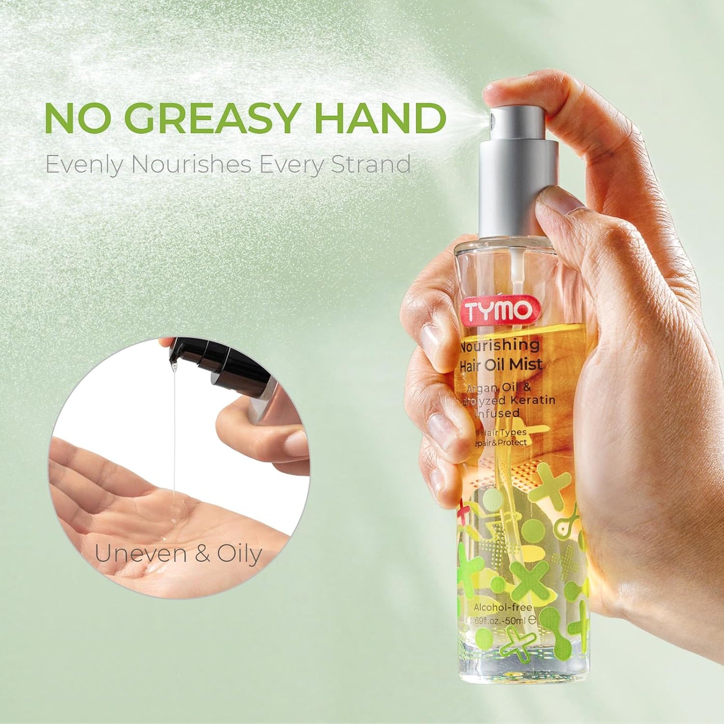 TYMO Argan Hair Oil Spray - Hydrating Veganic Natural 6 Blend Oil for Frizzy & Dry Hair, Organic Pure Formula, Daily Use Hair Treatment, Smooth Damaged Ends, Olive Oil & Vitamin E Infused, Pack of 3