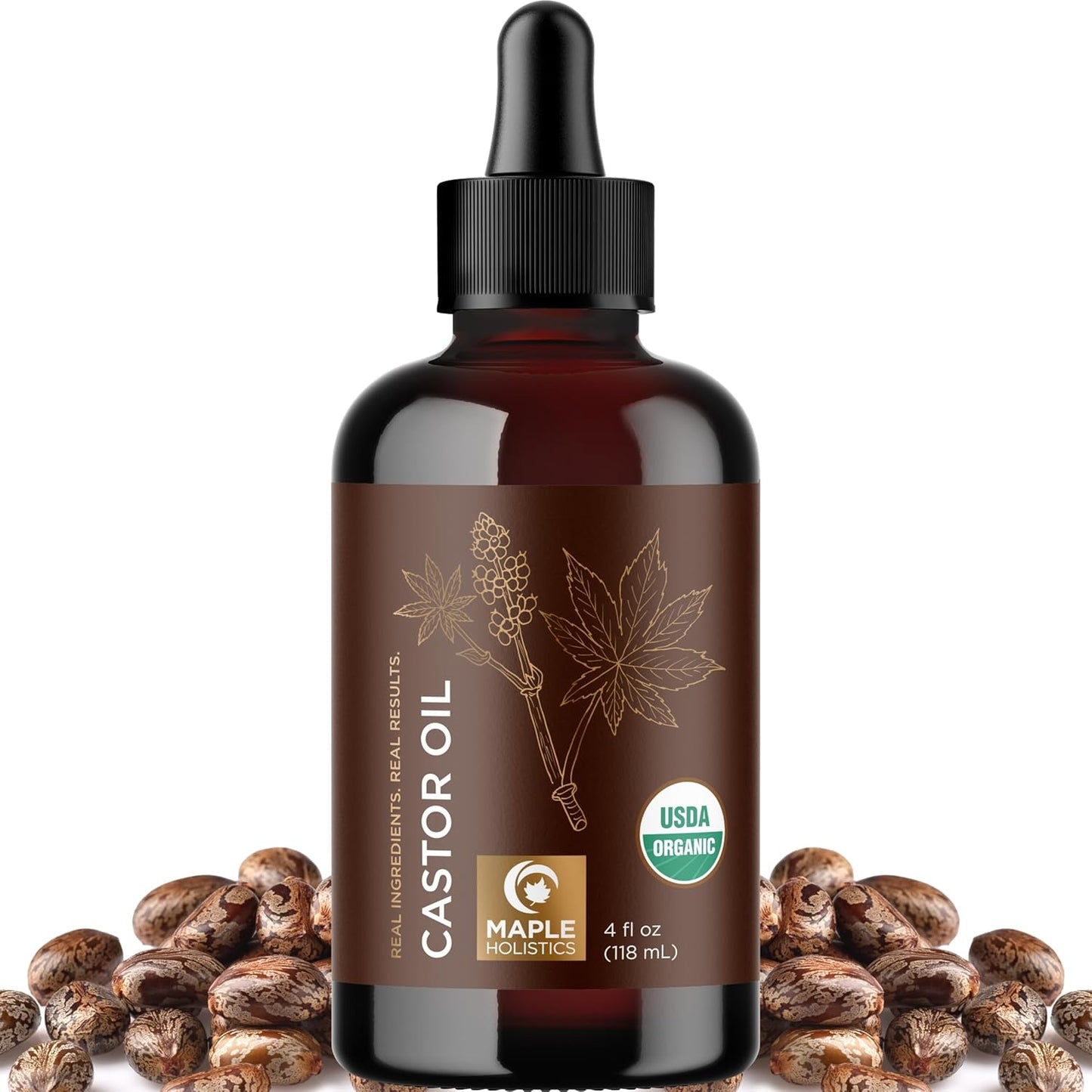 Organic Castor Oil Glass Bottle - 100% Pure Castor Oil Organic Cold Pressed Unrefined Glass Bottle - Extra Virgin Non GMO Hexane Free Cruelty Free Dermatologist Tested and USDA Certified (4 Fl Oz)