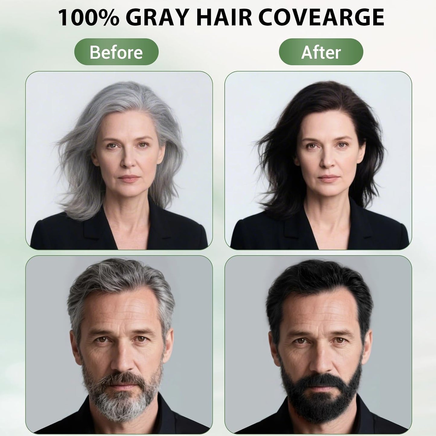 Black Hair Dye Shampoo for Women & Men, Gray Hair Coverage Herbal Natural 3 in 1 Hair Color Shampoo, Champu para canas