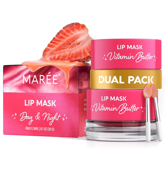 MAREE Lip Moisturizer - Lip Mask Overnight 2 Pack - Moisturizing Lips Butter Balm with Hyaluronic Acid - Lip Sleeping Mask - Lip Moisturizer For Very Dry Lips Care - Hidratante de Labios Care Products