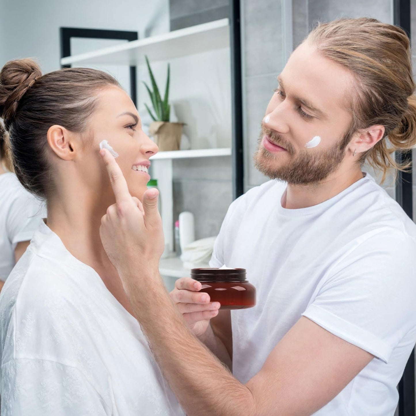 Amber Plastic Jars with Lids, 12 Pack Brown Body Scrub Jars Empty Refillable Containers Round Low Profile Samples Jars for Lotion, Body Butter, Sugar Scrub, Cream (5.3 OZ)