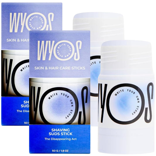 WYOS Shaving Cream Stick, 2 Pack, Shaving Soap Bar, Shave Stick, Travel Shaving Cream, Leak & Mess Free, Hydrating Smooth Lather, Sensitive Skin, Travel Size, Clean Formula, Sulfate & Paraben Free