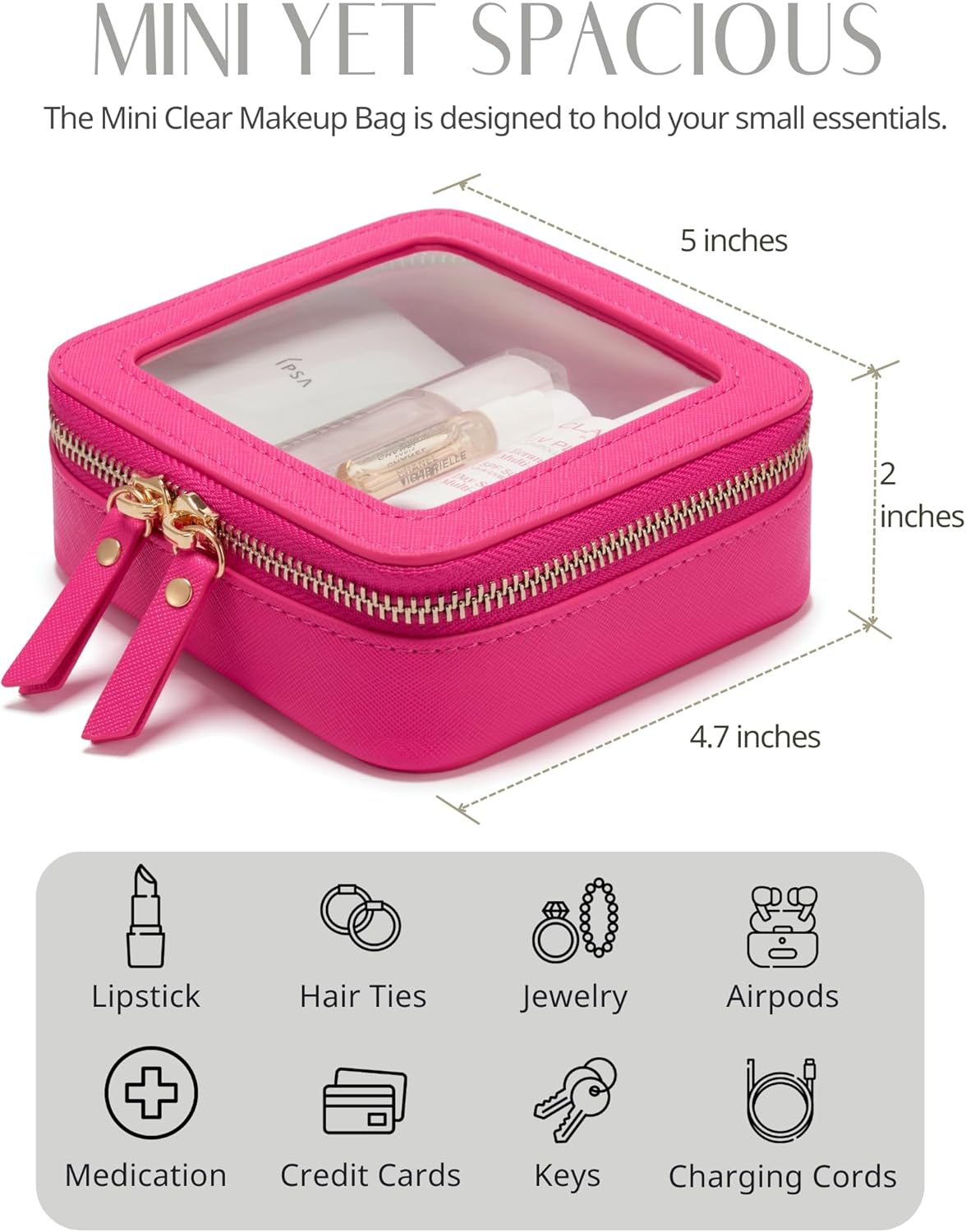 Popvibe Clear Makeup Bag Travel Cosmetic Case Transparent Toiletry Bag with Zipper, Portable Make Up Organizer Traveling Compact Car Bag for Essentials