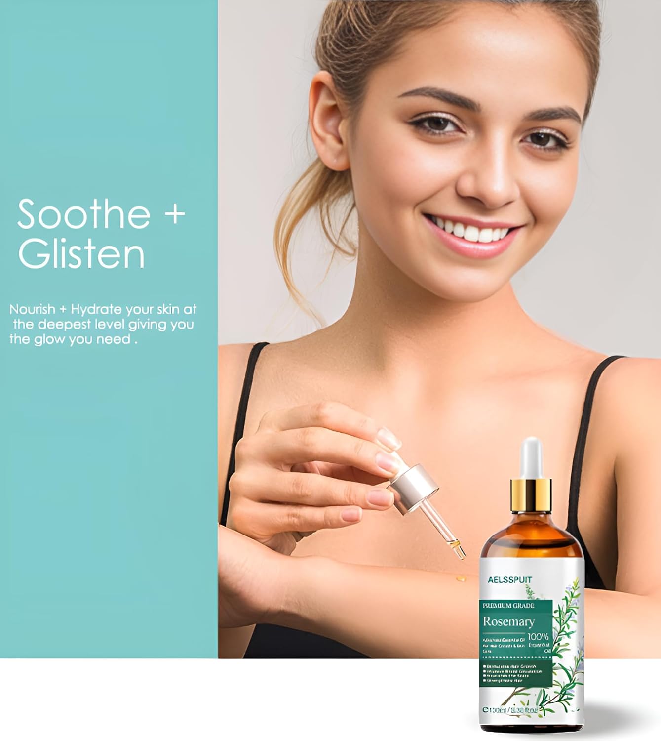 Rosemary Essential Oil for Hair Growth & Scalp Care - 3.38 Fl Oz (100ml) 100% Pure Organic Cold Pressed Oil in Glass Bottle - Aromatherapy Diffuser, Skin & Nail Treatment(Large, Rosemary)