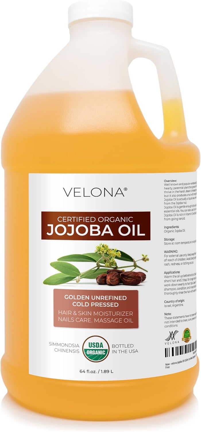 velona Jojoba Oil USDA Certified Organic - 64 Fl Oz | 100% Pure and Natural Carrier Oil| Golden, Unrefined, Cold Pressed, Hexane Free