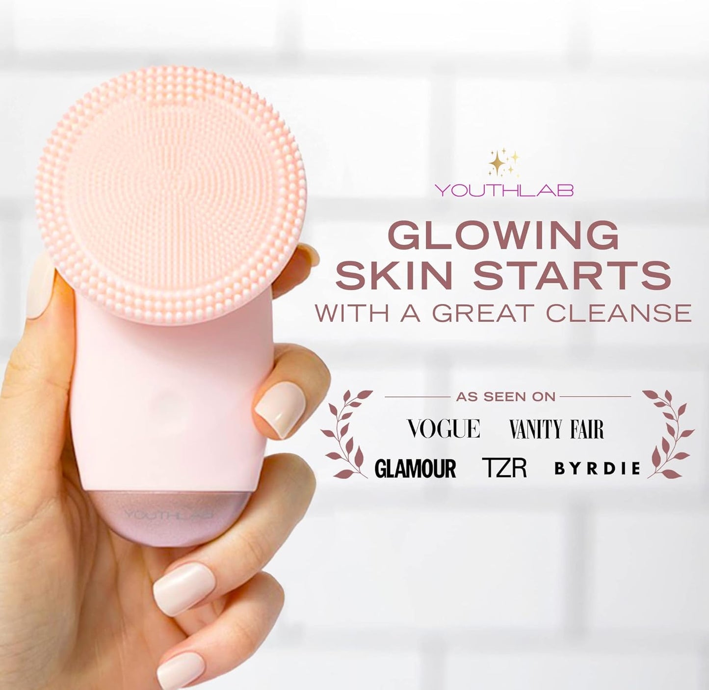 SoniGlow Silicone Facial Cleansing Brush – Electric Vibrating Skincare Scrubber Tool for Deep Pore Cleansing, Gentle Massage, Makeup Removal, Waterproof and Rechargeable (Pink)