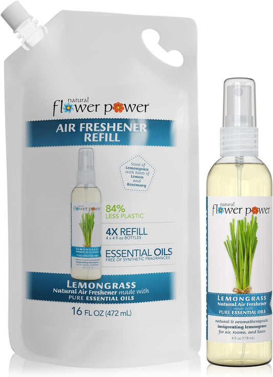 Air Freshener Spray Refills - Odor Eliminator w/Essential Oils - Home, Car & Fabric - Cruelty Free & Vegan – Lemongrass Spray 4 fl oz + Refill 16 fl oz Combo