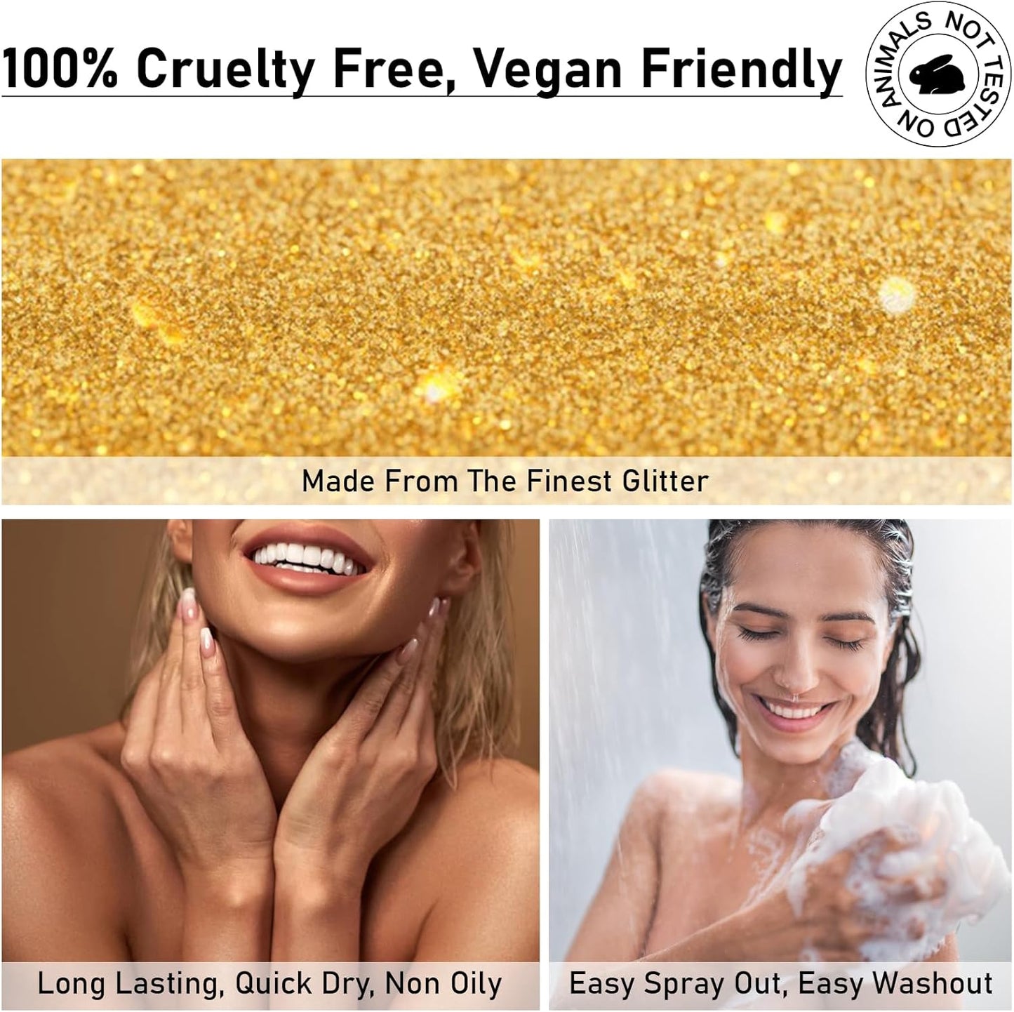 Body Glitter Spray, Shimmer Spray, Gold Glitter for Hair and Body, Glitter Hairspray, Spray for Women Makeup Party Festival Rave 4FL.OZ