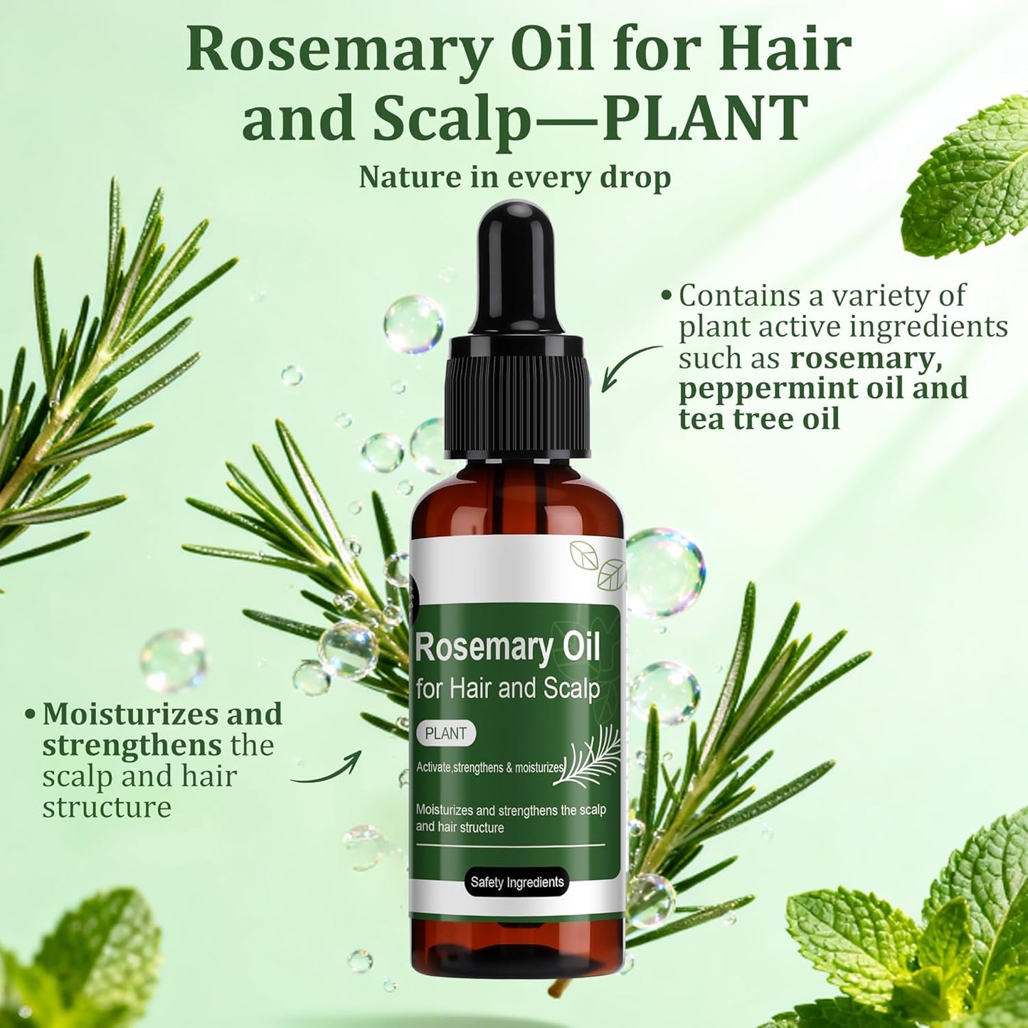 Rosemary Oil for Hair-2 Pack,Split Ends & Dry Scalp Treatment,Nourishing & Volumizing,Hair Strengthening Treatment,Scalp Care Promotes Hair Thickness for Men Women(1.69 Fl Oz).