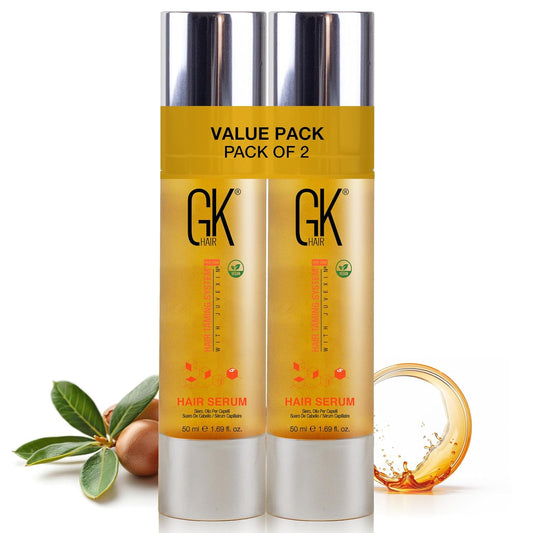 GK HAIR Global Keratin 100% Organic Argan Oil Anti Frizz Hair Serum Pack of 2 (1.69 Fl Oz/50ml) Styling Smoothing Strengthening Hydrating & Nourishing Heat Protection Shine For Frizzy Dry Damaged Hair
