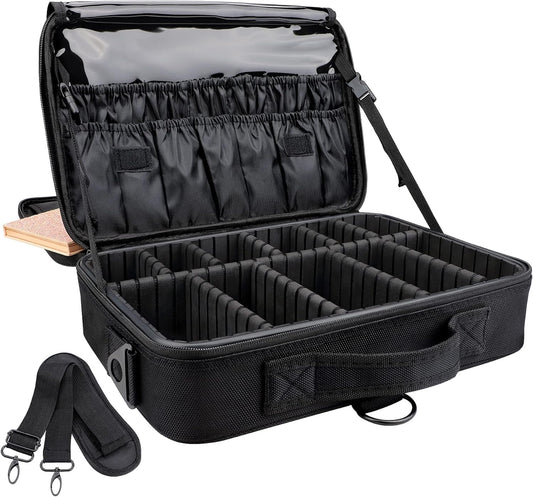 JOURMON Travel Makeup Case 3 Layers Makeup Train Case Portable Makeup Bag Organizer Portable Artist Storage Bag with Adjustable Dividers and Shoulder Strap（Black, M）