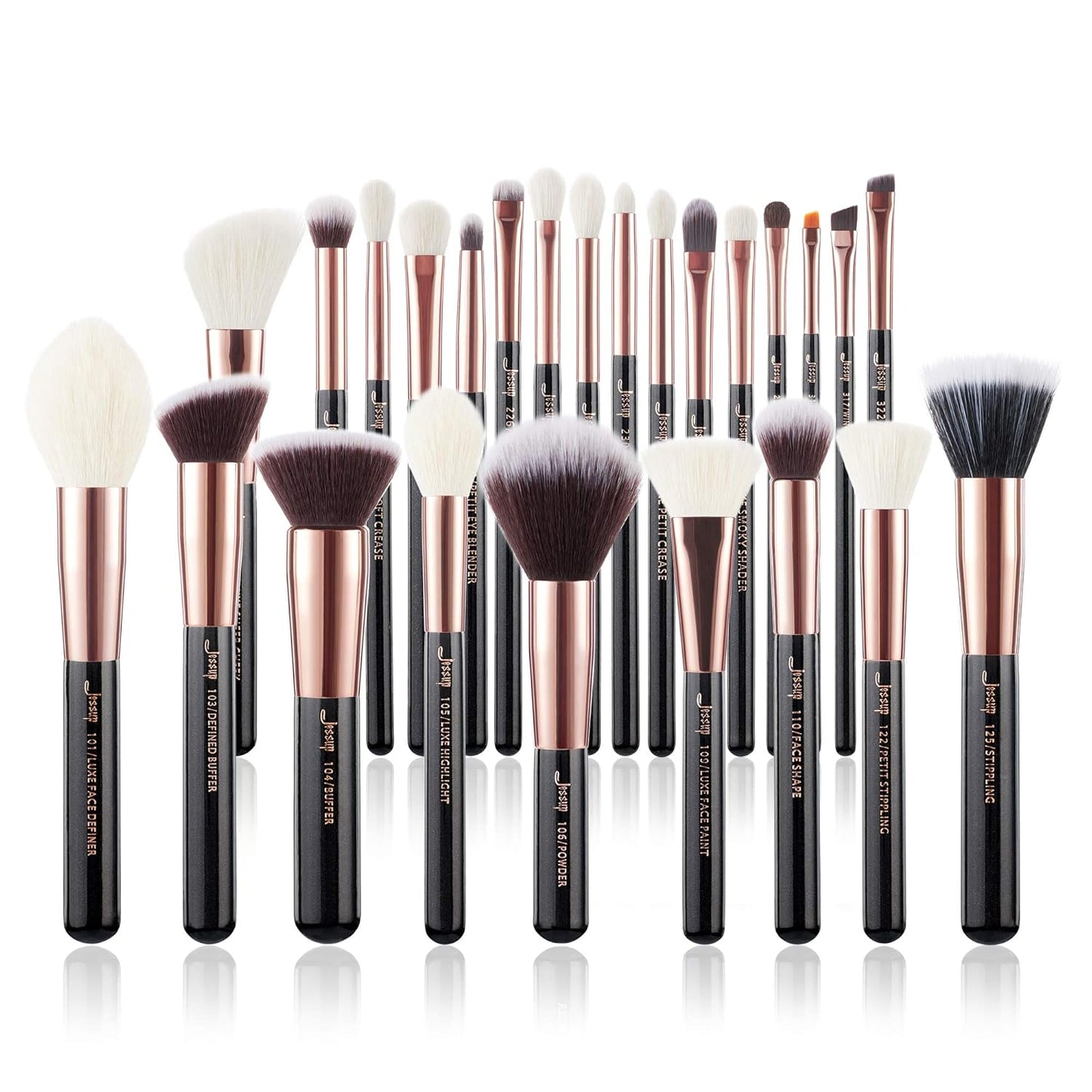 Jessup Brand 25pcs Professional Makeup Brush Set Beauty Cosmetic Foundation Powder Blusher Eyeshadow Blending Natural-Synthetic Hair Brushes Set (Black/Rose Gold)