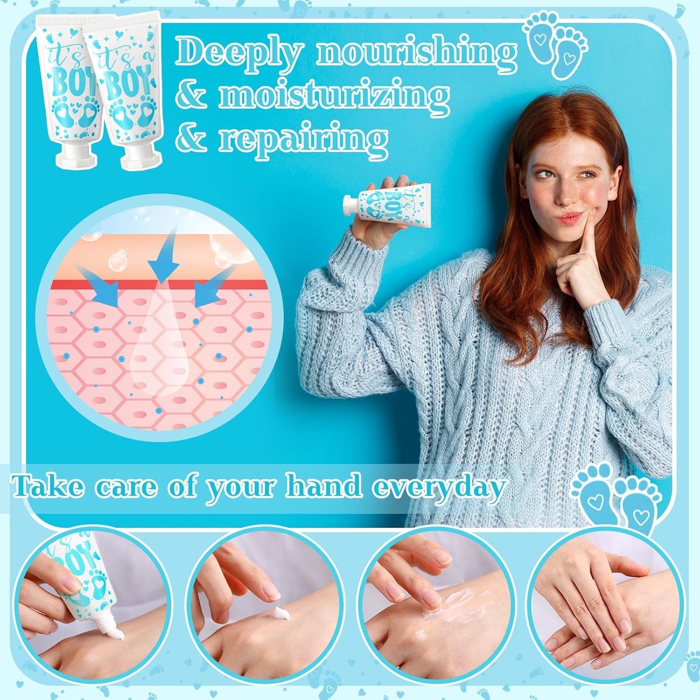 48 Sets Baby Shower Hand Cream Party Favors for Guests Gift Bulk Travel Size Hand Lotion Set for Baby Shower Wedding Christmas(Footprint)